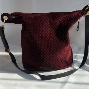 Vera Bradley Mini Carson Hobo Quilted Chocolate Velvet Maroon Shoulder